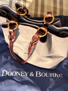 Dooney & Bourke Blue Tote with Brown Braided Handles and Gold Rings